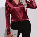 vlovelawElegant Satin Blouse, Collar Long Sleeve Work Blouse, Women's Clothing