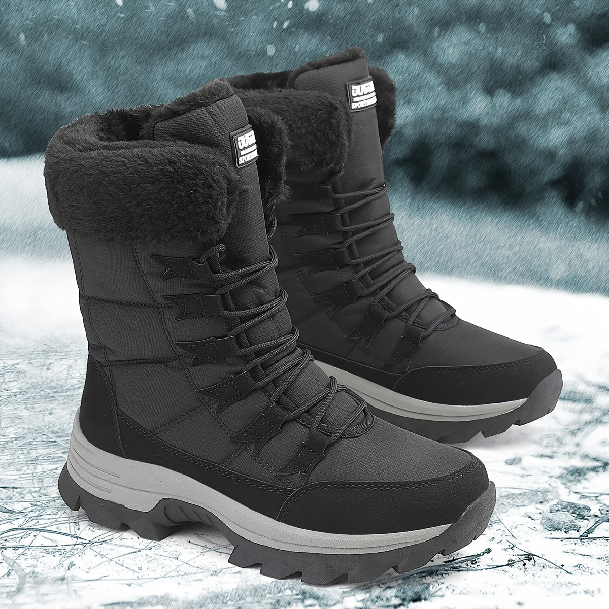 Men's Trendy High Top Snow Boots With Warm Plush Lining, Comfy Non Slip Lace Up Shoes For Men's Outdoor Activities