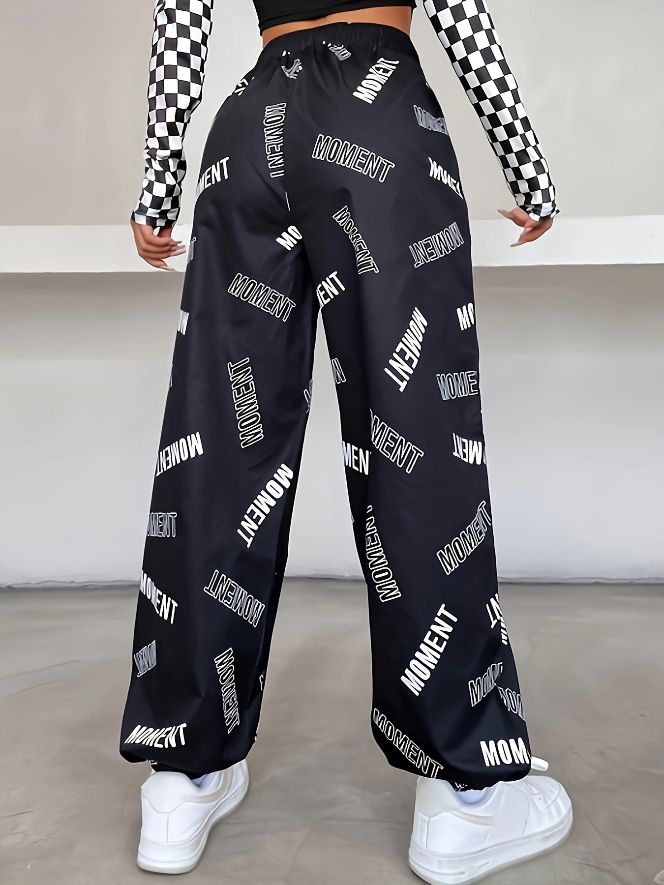 vlovelaw  Letter Print Baggy Joggers, Casual Elastic Waist Pants, Women's Clothing