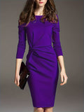 Twist Solid Dress, Elegant Long Sleeve Bodycon Party Dress, Women's Clothing