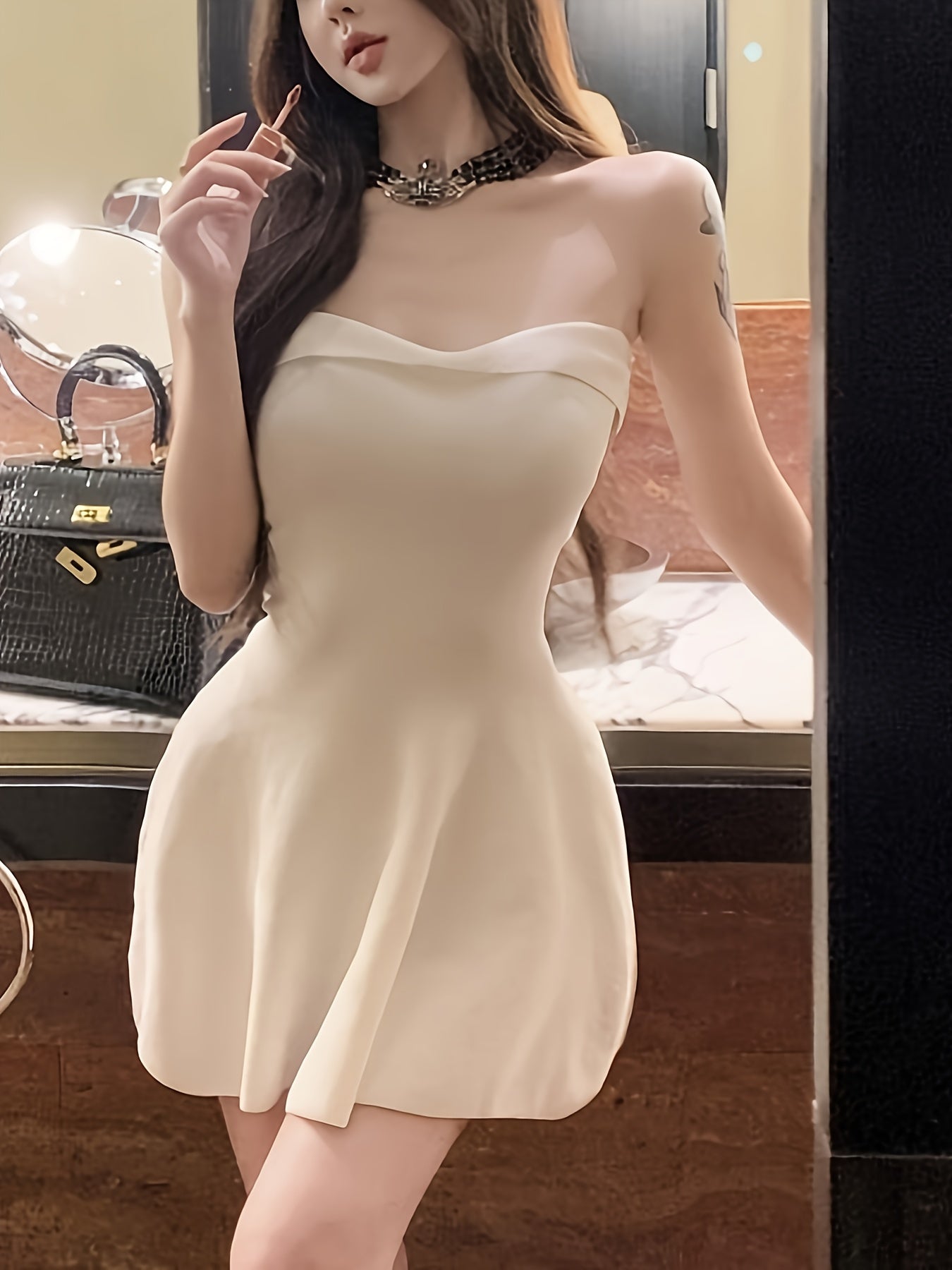 vlovelaw  Solid Tube Dress, Elegant Strapless Dress For Spring & Summer, Women's Clothing