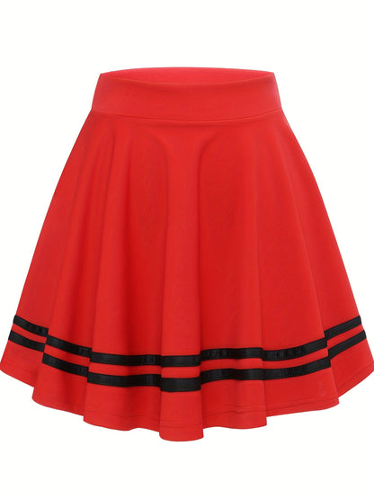 vlovelaw  Striped A-Line Skater Skirt, Versatile High Waist Skirt For Spring & Summer, Women's Clothing