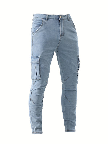 vlovelawMen's Flap Pocket Cargo Jeans, Casual Street Style Denim Pants