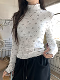 vlovelaw Smile Face Print T-Shirt, Casual Mock Neck Long Sleeve Top For Spring & Fall, Women's Clothing