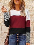 vlovelaw Striped Waffle Round Neck Tops, Casual Long Sleeve Fashion Loose Fits Tunics Tops, Women's Clothing