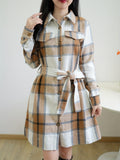 vlovelaw Plaid Print Long Length Shirt, Elegant Button Front Long Sleeve Shirt, Women's Clothing