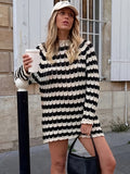 vlovelaw  Striped Oversized Long Length Pullover Sweater, Casual Long Sleeve Sweater For Spring & Fall, Women's Clothing