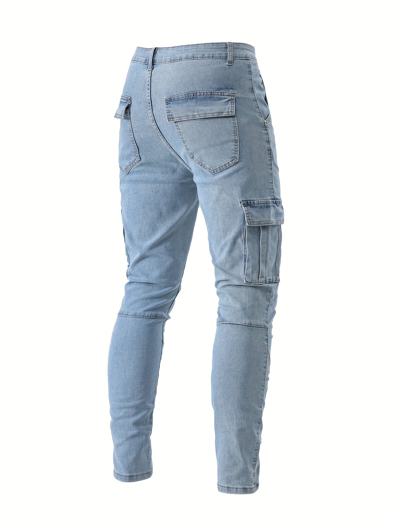 vlovelawMen's Flap Pocket Cargo Jeans, Casual Street Style Denim Pants