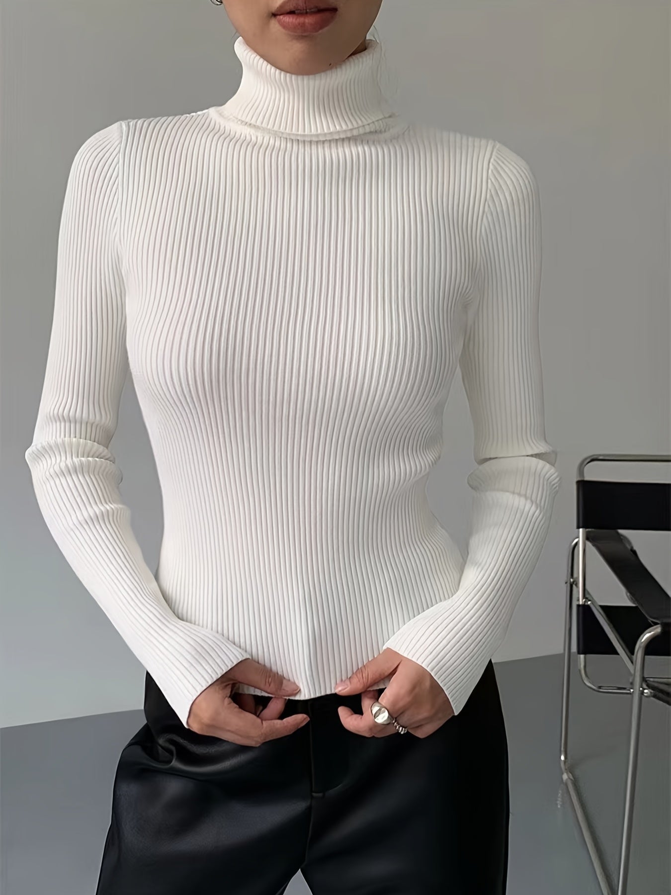 vlovelaw  Women's Sweater Turtleneck Solid Ribbed Long Sleeve Slim Pullover Knit Tops