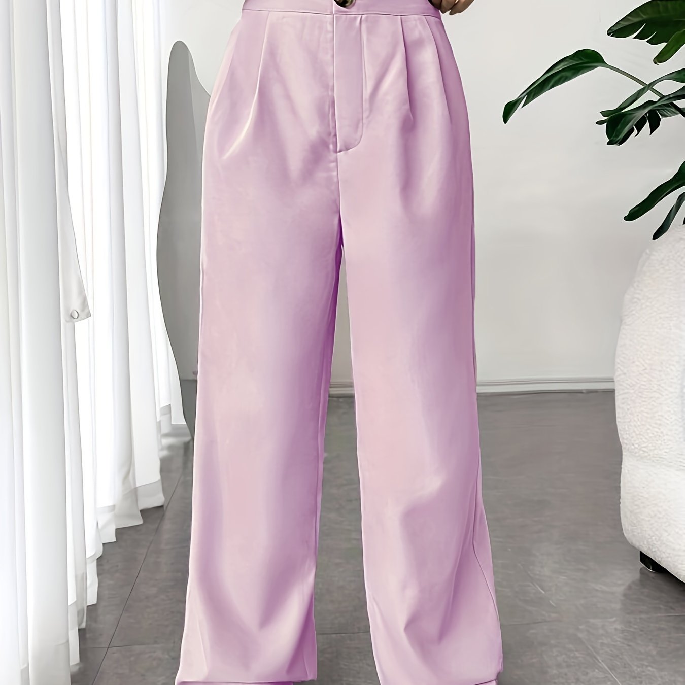 Solid Pleated Wide Leg Pants, Elegant High Waist Long Length Pants, Women's Clothing