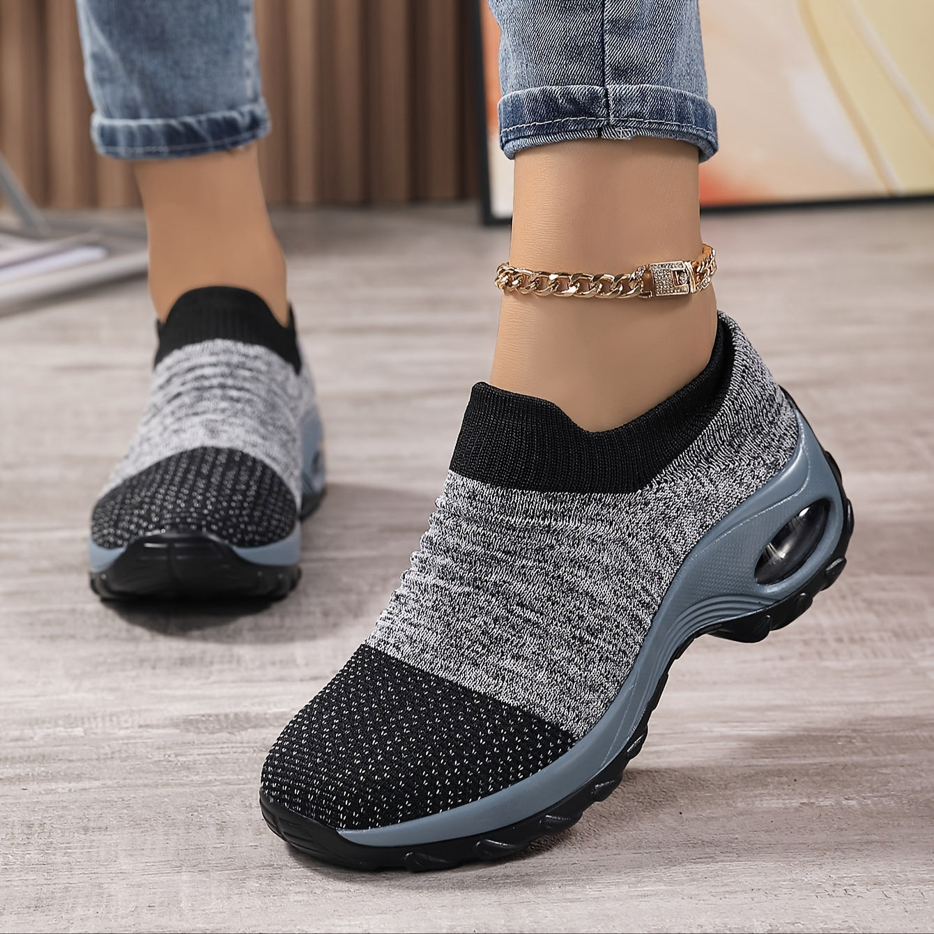 vlovelaw  Slip On Socks Sneakers Breathe Mesh Walking Shoes Women Fashion Sneakers Comfort Wedge Platform Loafers, Thick Sole High Impact Fashion Running Sports Shoes For Women & Men