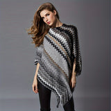 vlovelaw Boho Wavy Striped Knitted Shawl Vintage Tassel Pullover Poncho Autumn Winter Windproof Loose Elastic Cloak