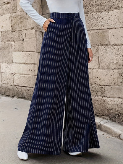 Striped Print Wide Leg Pants, Casual High Waist Long Length Pants, Women's Clothing