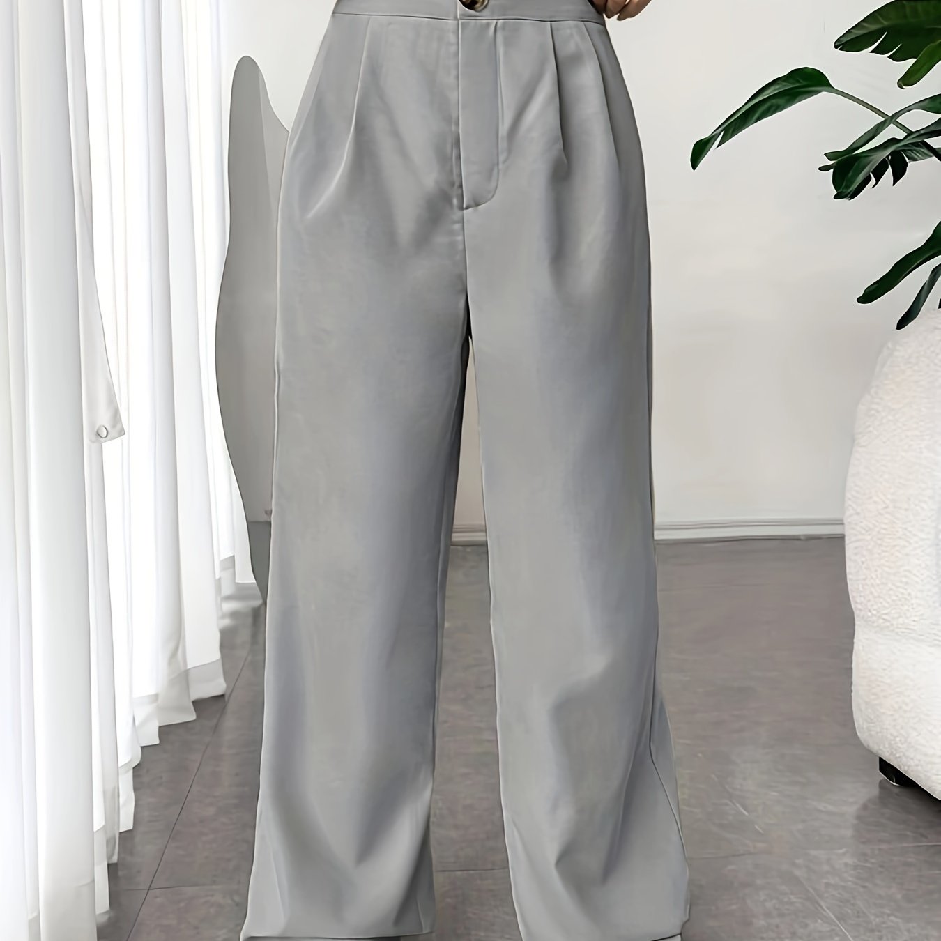 Solid Pleated Wide Leg Pants, Elegant High Waist Long Length Pants, Women's Clothing