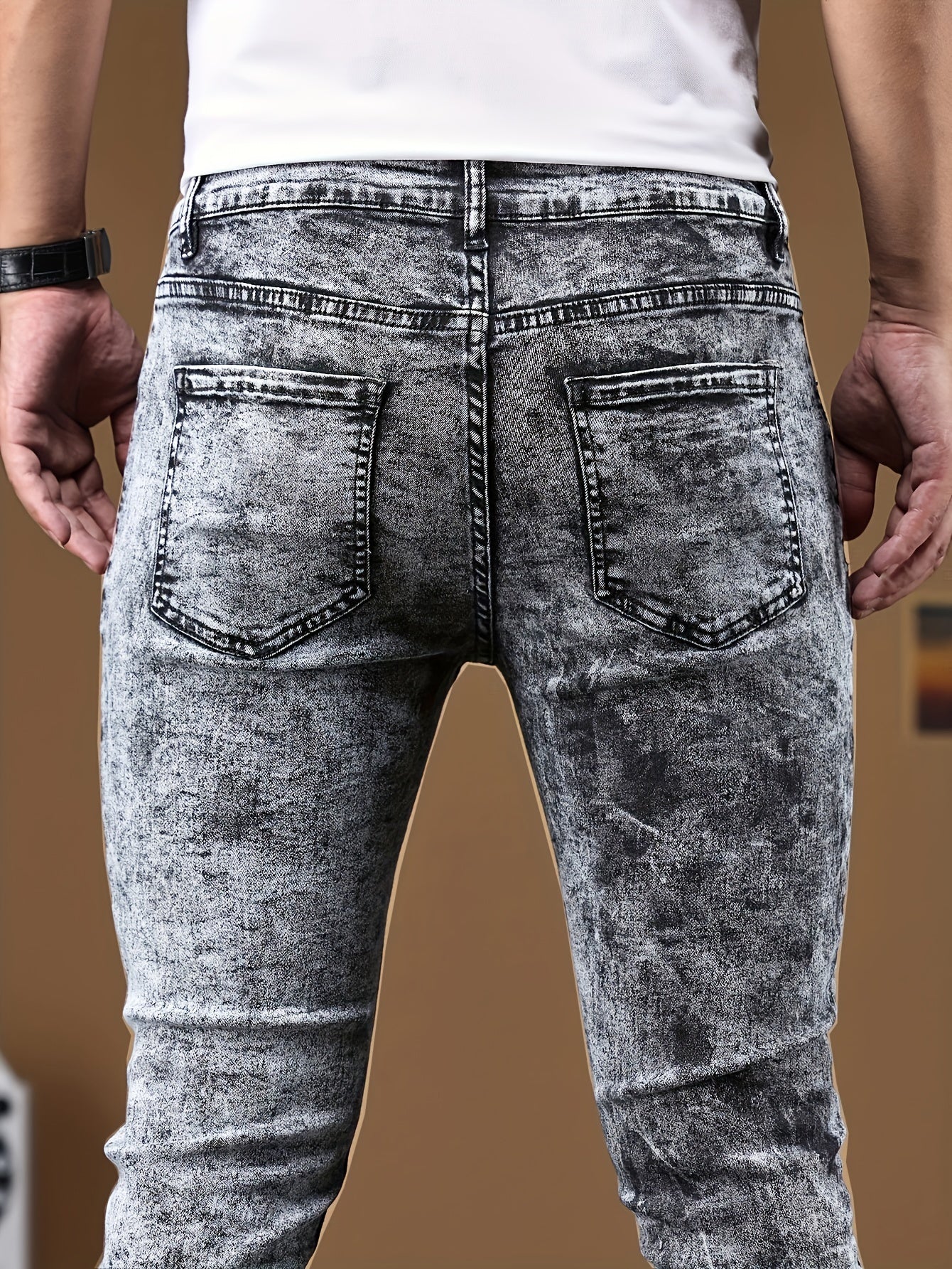 Men's Chic Skinny Jeans, Men's Casual Street Style Distressed Stretch Denim Pants