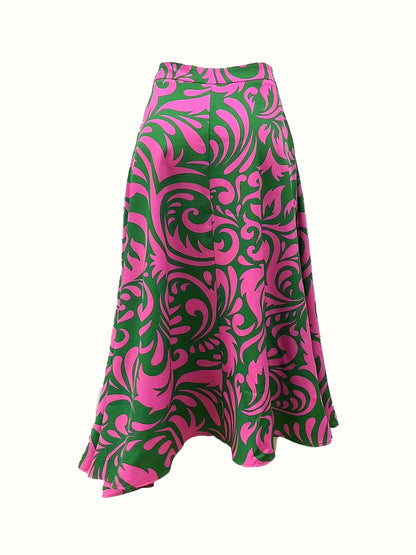 Mandala Print Flared Skirt, Casual High Waist A-line Skirt, Women's Clothing