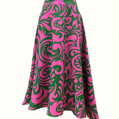 Mandala Print Flared Skirt, Casual High Waist A-line Skirt, Women's Clothing