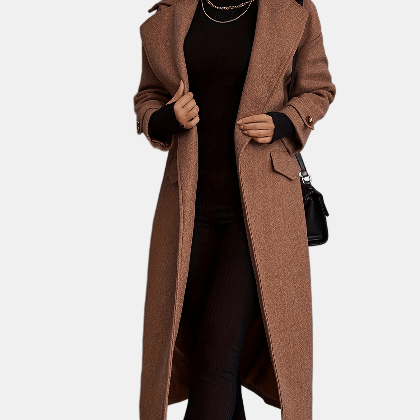 vlovelaw  Long Length Waterfall Collar Coat, Elegant Open Front Long Sleeve Outerwear, Women's Clothing