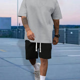 Mens Stylish Comfy Lounge Sets - Trendy Solid Tee & Drawstring Shorts - Ideal for Home & Outdoor, Summer Chill-out Wear