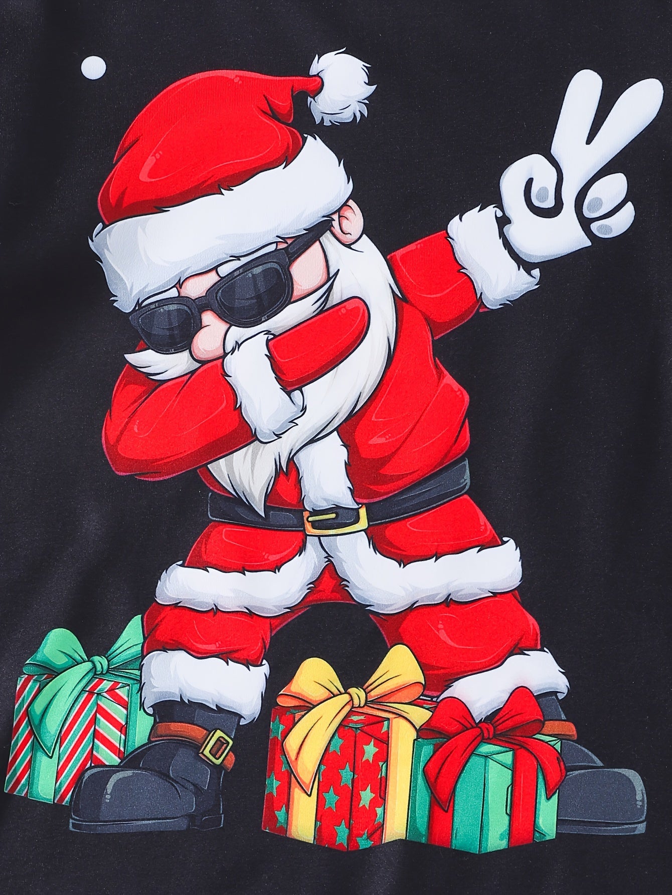 Fire-resistant fabric 2pcs Christmas brother and sister pajamas spring and autumn style printed cartoon Santa hat long-sleeved round neck sweater long pants comfortable suit can be used as the best gift