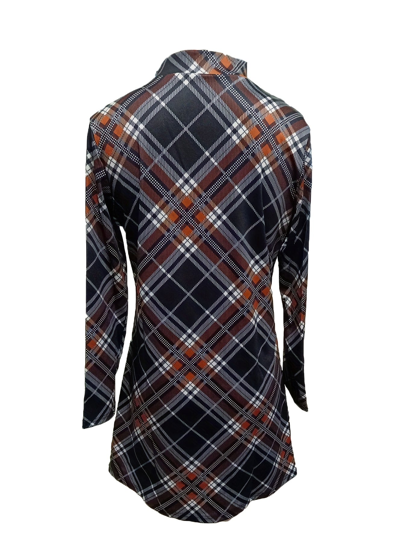 vlovelaw  Plaid Print Mock Neck Dress, Elegant Long Sleeve Above Knee Dress, Women's Clothing