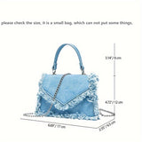 Mini Denim Tassel Crossbody Bag - Buckle Closure, Polyester Lining, Solid Color, Cowboy Material, Trendy Chain Detailing - Fashionable Y2K Inspired Shoulder Bag for Women