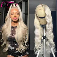 Medium Bob Wigs for Women Human Hair Lace Frontal Wig Ash White Blonde Grey Highlights Colored Wig 13x4 HD Glueless Wavy Synthetic Wig