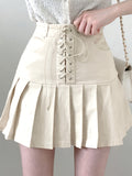 vlovelaw  Lace Up Pleated Skirt, Casual Mini Skirt For Spring & Summer, Women's Clothing