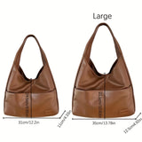 Large Capacity Solid Color PU Leather Hobo Tote Bag - Stylish & Durable for School, Work, and Everyday Use - Versatile & Spacious with Convenient Compartments