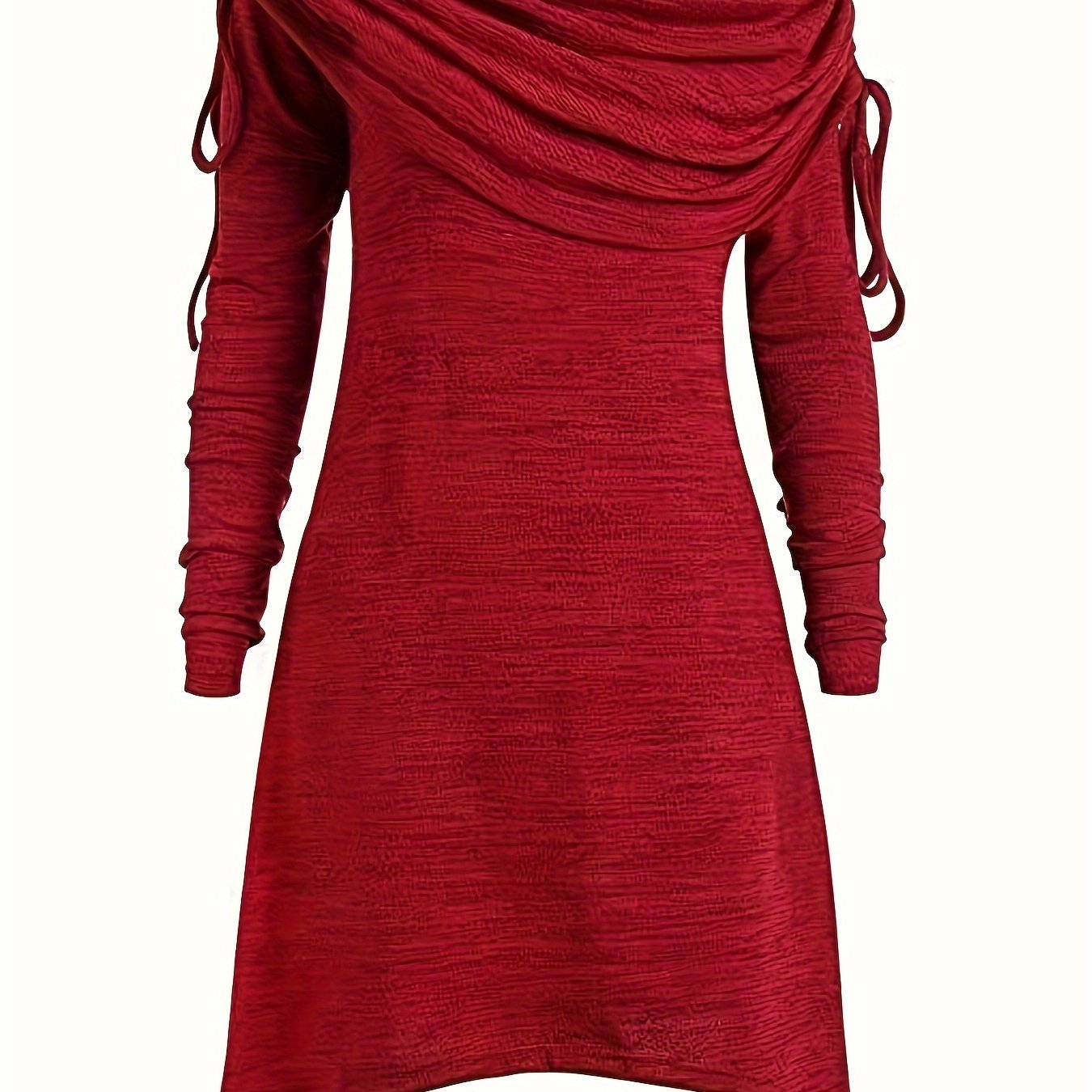 Solid Cowl Neck Dress, Elegant Long Sleeve Asymmetrical Dress, Women's Clothing