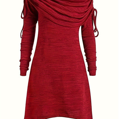 Solid Cowl Neck Dress, Elegant Long Sleeve Asymmetrical Dress, Women's Clothing