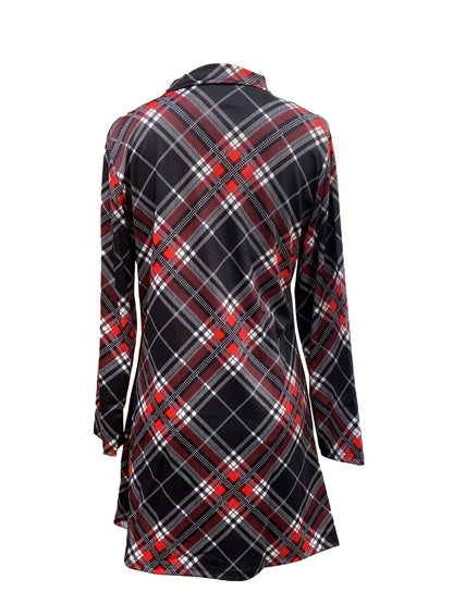 vlovelaw  Plaid Print Mock Neck Dress, Elegant Long Sleeve Above Knee Dress, Women's Clothing