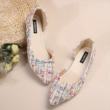 Women's Elegant Pointed Toe Flats, Side Cut-out Slip On Tweed Shoes, Comfy Soft Sole Flat Shoes