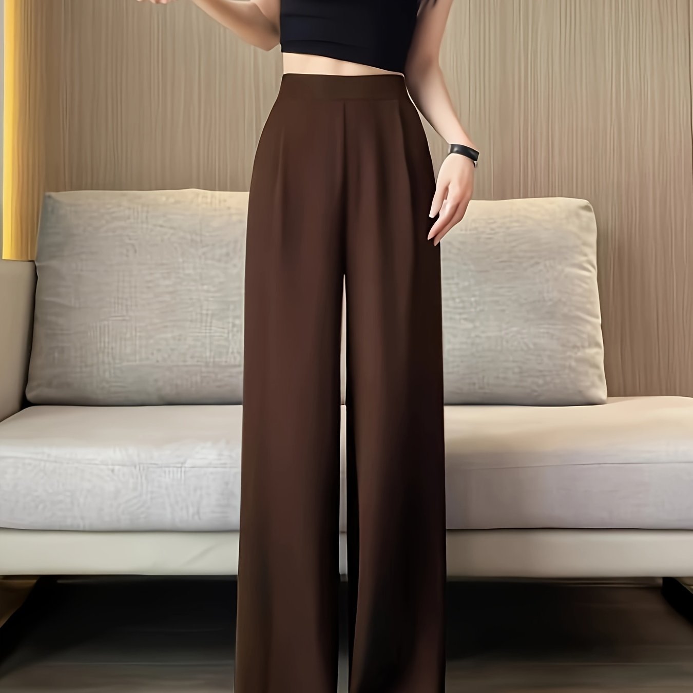 Solid High Waist Pants, Casual Straight Leg Pants, Women's Clothing