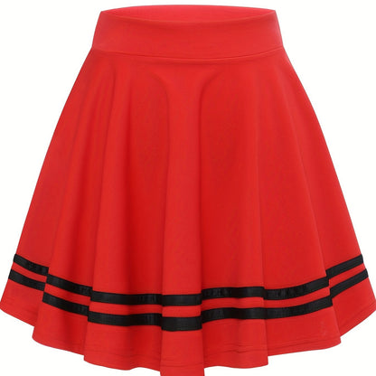 vlovelaw  Striped A-Line Skater Skirt, Versatile High Waist Skirt For Spring & Summer, Women's Clothing