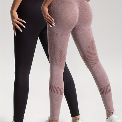 vlovelaw 2pcs Solid Color High-Stretch Fitness Yoga Sports Leggings, Soft Breathable Yoga Tight Pants, Women's Activewear