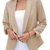 vlovelaw  Shawl Collar Open Front Blazer, Casual 3/4 Sleeve Blazer For Office & Work, Women's Clothing