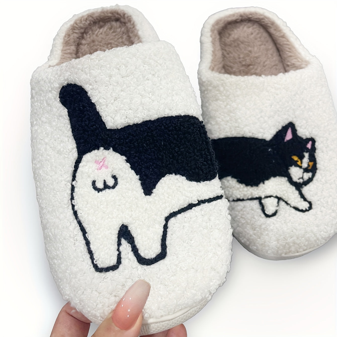 Cute Cartoon Fluffy Home Slippers, Soft Sole Bedroom Cozy Plush Lined Shoes, Non-slip Floor Mute Slippers, Winter & Autumn