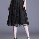 Solid Layered Pleated Skirts, Elegant High Waist A Line Knee Length Skirts, Women's Clothing