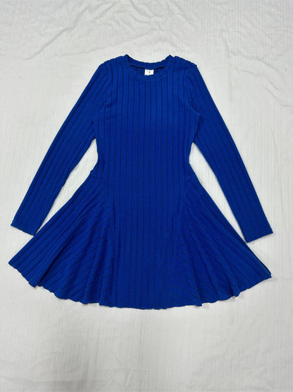 Rib Knit Long Sleeve Flare Dress, Casual Crew Neck Dress For Spring & Summer, Women's Clothing