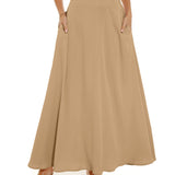 vlovelaw Pleated Long Skirt, Loose Casual Skirt For Spring & Summer, Women's Clothing