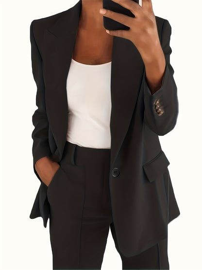 vlovelaw  Solid Lapel Pocket Blazer, Elegant Long Sleeve Blazer For Spring & Fall, Women's Clothing