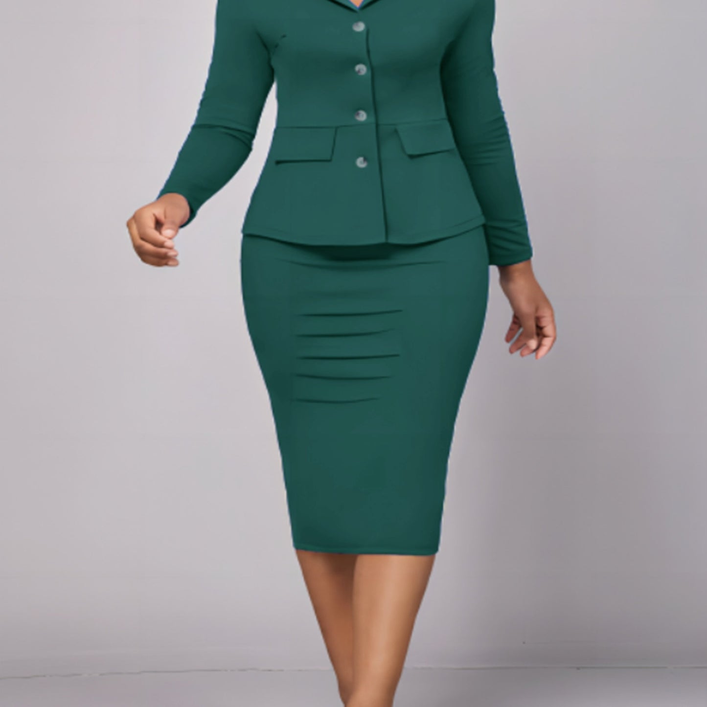 vlovelaw  Two-piece Skirt Suit Set, Lapel Blazer & Sheath Midi Skirt 2pcs Business Outfit, Women's Clothing