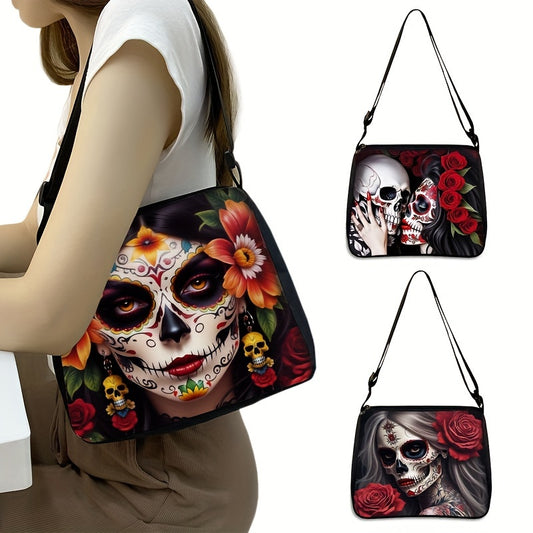 Trendy Skull Print Crossbody Bag - Stylish Casual Design with Secure Phone & Wallet Compartments - Perfect for Fashion-Conscious Travelers