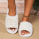 Romantic Rose Design Plush Slippers, Open Toe Soft Sole Flat Winter Shoes, Cozy & Warm Home Slippers For Valentine's Day