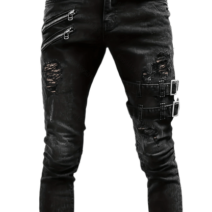 vlovelawMen's Chic Skinny Biker Jeans, Casual Street Style Medium Stretch Denim Pants