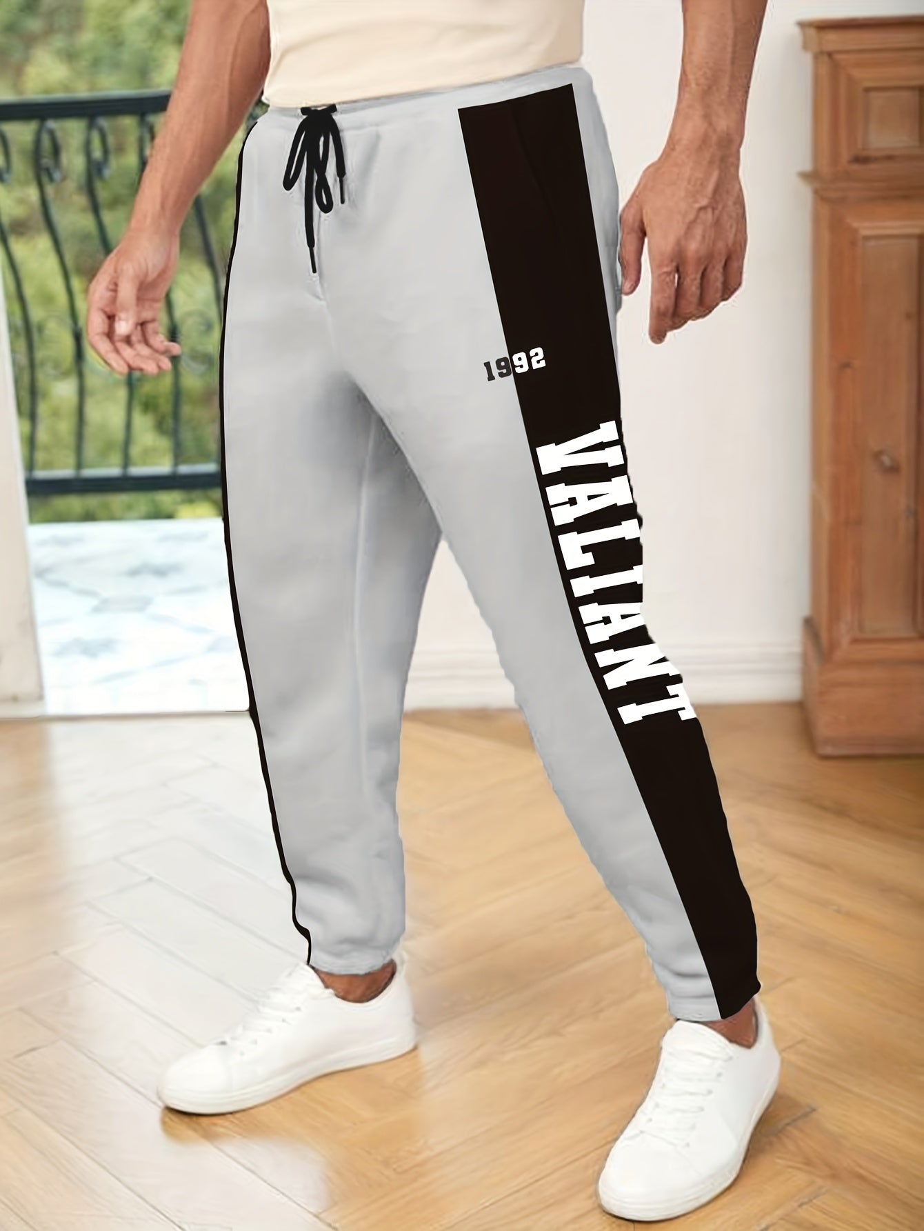 vlovelaw  Letter Print Drawstring Sweatpants Loose Fit Pants Men's Casual Joggers For Men Winter Fall Running Jogging