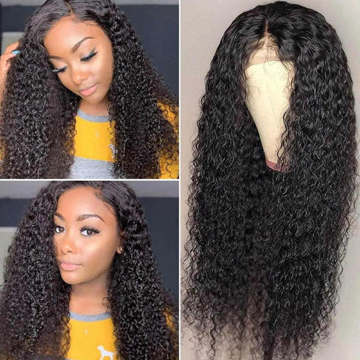 150 density Curly Human Hair Wigs Black Color 360 Glueless Lace Front Wig 24 Inch 13x4 HD Lace Frontal Wigs for Women Water Wave Transparent Preplucked