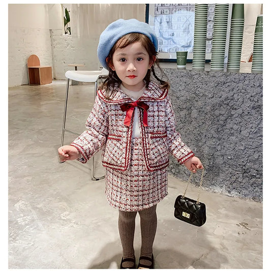 2PCS Fashion Girl Classic Clothing Sets Autumn Winter Plaid Uniform Kid Causal Outfit Princess Party Preppy Style for 3-8 Ys 201203