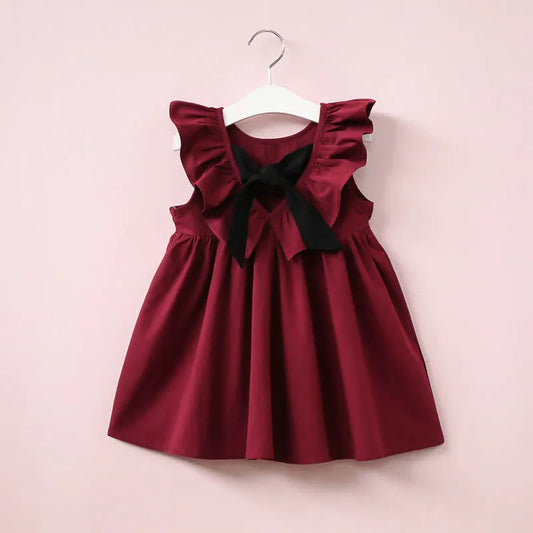 2017 Summer baby Girls Deep V-neck Pleated Halter Dress Bow Lotus Leaf children Princess dress Kids Clothes C2283